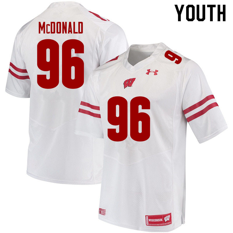 Wisconsin Badgers Youth #96 Cade McDonald NCAA Under Armour Authentic White College Stitched Football Jersey QH40L11ED